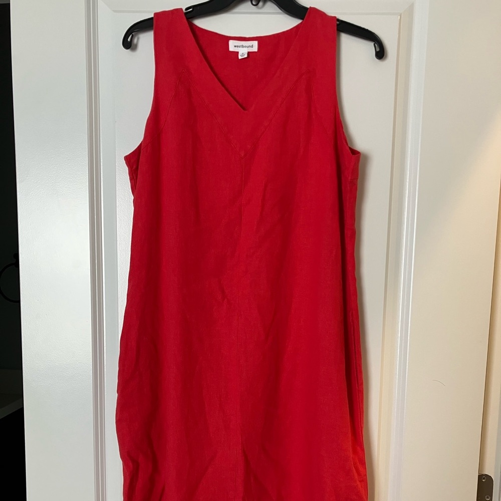 Westbound V-Neck Sleeveless Linen Blend Shift Midi Dress size Small